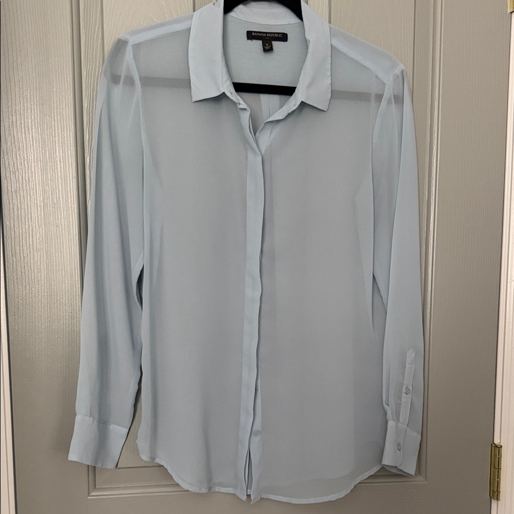 Banana Republic Light Blue Sheer Button-Up Blouse